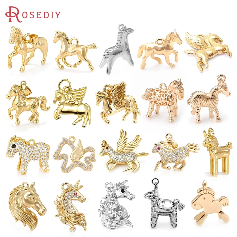 18K Gold Color Brass Pegasus Horse Charms Pendants High Quality Necklace Earrings Jewelry Accessories Rosediy official-website