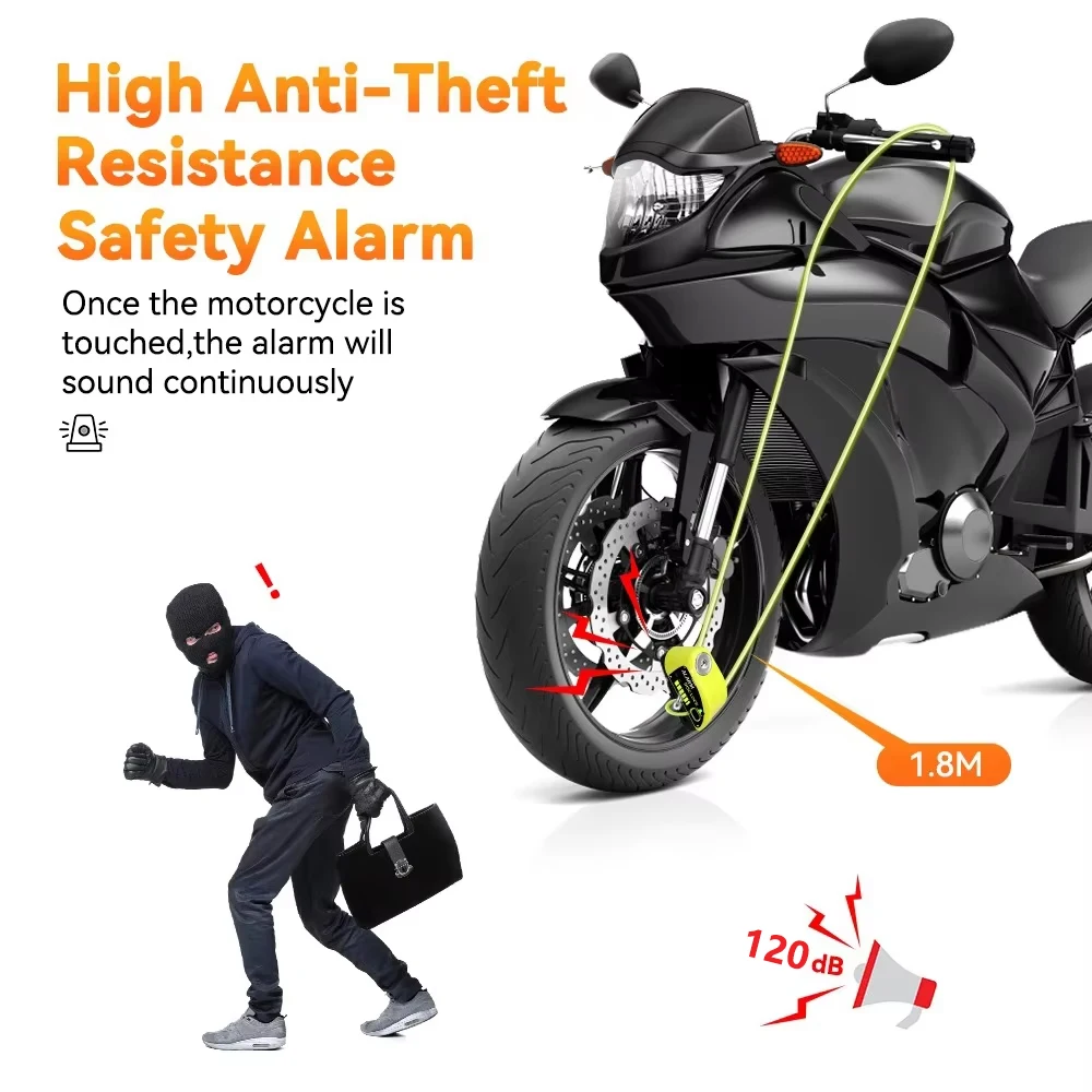 Extractme Motorcycle Lock with 110dB Alarm Bicycle Disc Brake Locks Anti-Theft Security Wheel Disc Lock Waterproof Rechargeable