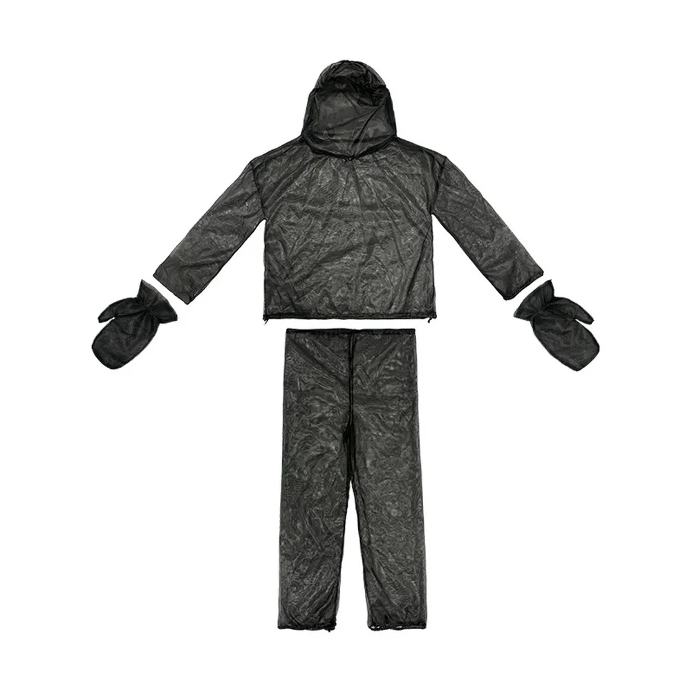 

4 Pcs Adult Full-Body Pest Control Net Suit Includes Hooded Jacket+Pants+2 Pairs Gloves Polyester Mesh Black M/L