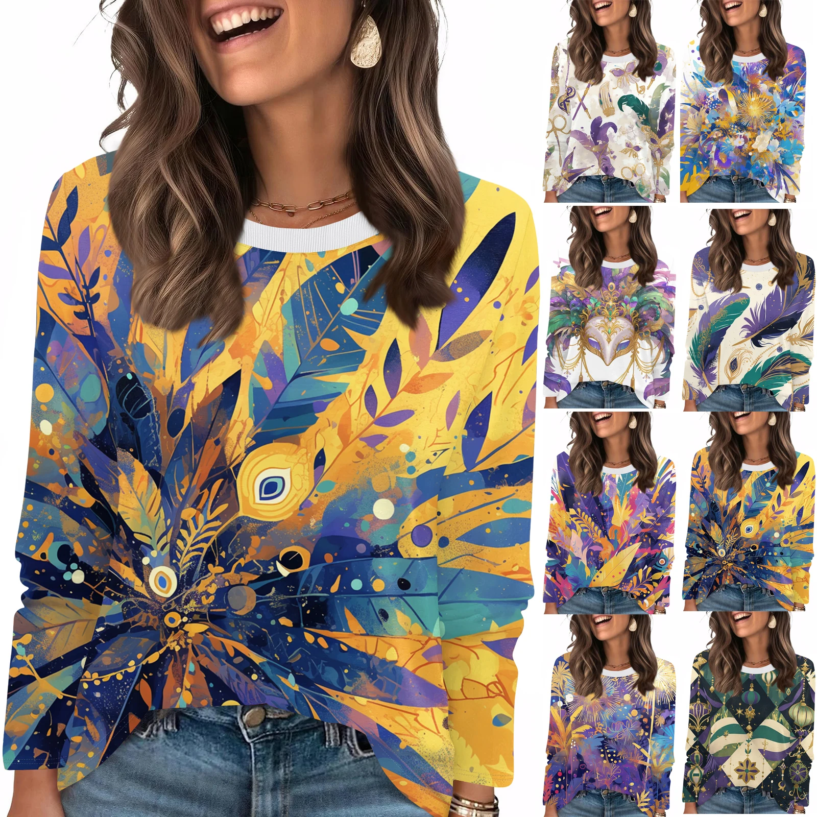 Uniformes d'infirmière pour femmes, haut à col rond de carnaval, T-Shirt à manches longues, à la mode et décontracté, basique, pull ample, imprimé mignon