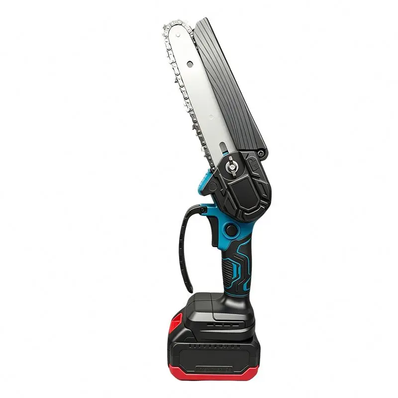 hit product6-inch Blue Cordless Electric Chain Saw Rechargeable 20V Portable Compact Handheld Saw for Wood Cutting