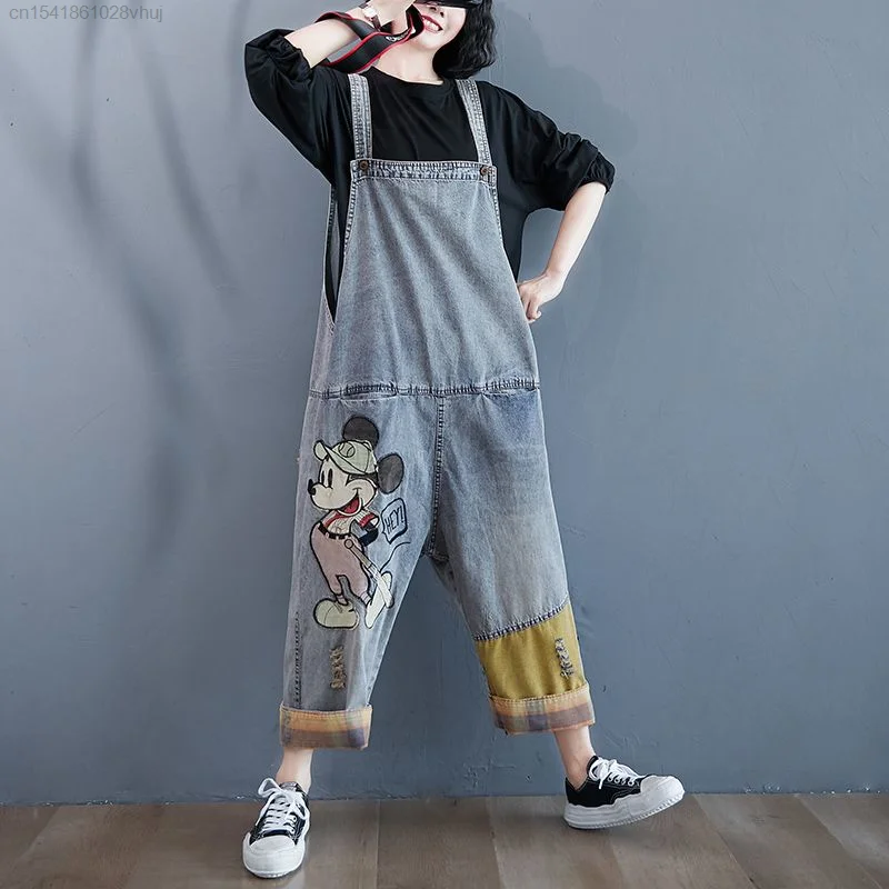 Disney Mickey Mouse Losse Denim Overalls Dames Vintage Lange Wijde Pijpen Jumpsuits Broek Plus Size Outwears Jump Suit Y 2K Stijl