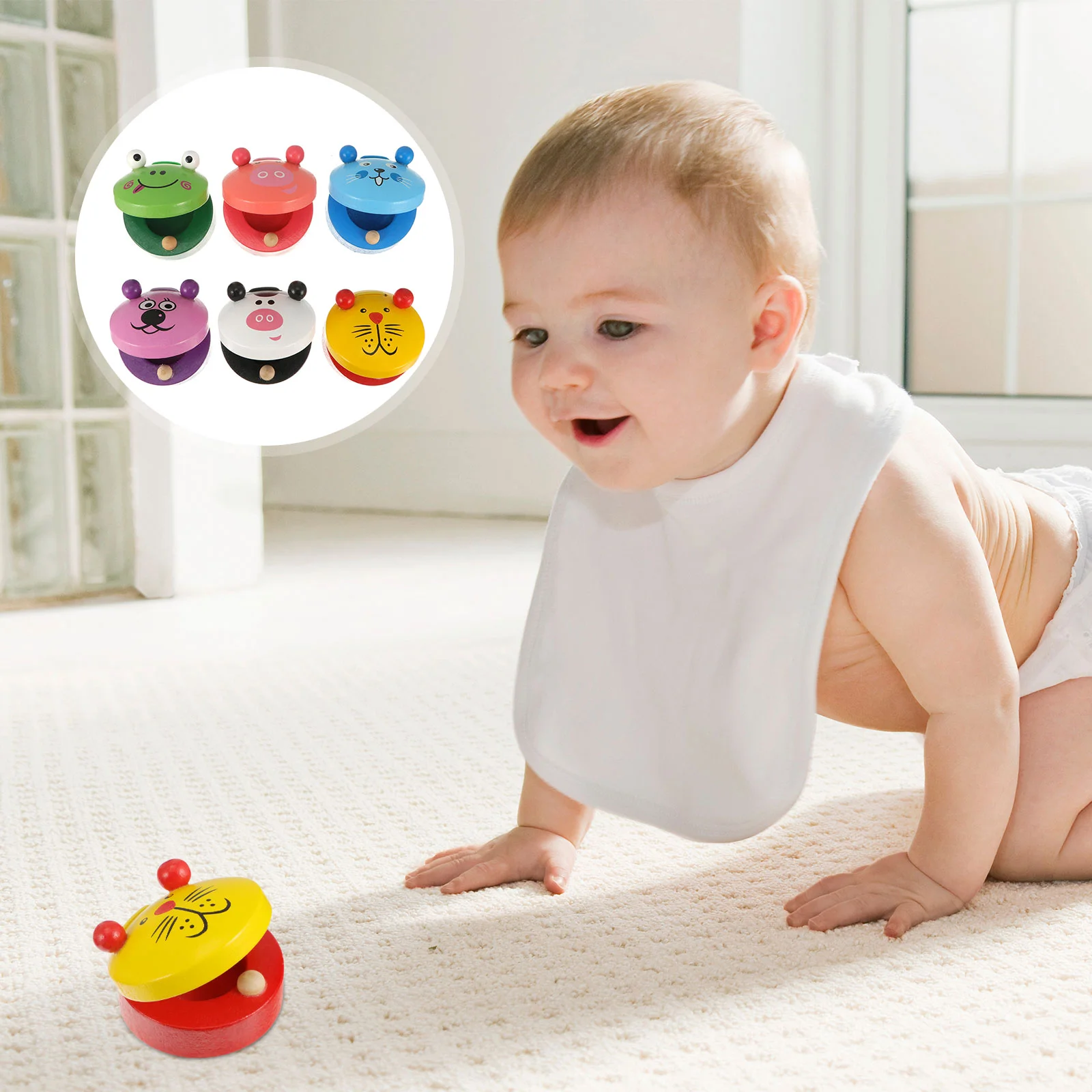 6 Pcs Percussion Wooden Castanets Toddler Mini Toys Finger for Kids Early Education