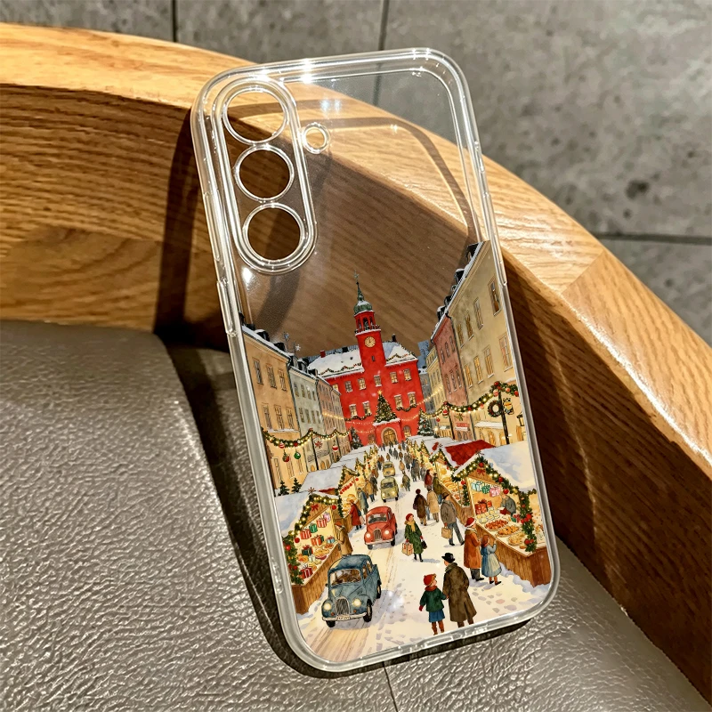 Christmas Winter Snow Building Scenery Phone Case For Samsung Galaxy S26 S24 Ultra S23 S22 S20 S25 Plus S21 FE Soft TPU Cover