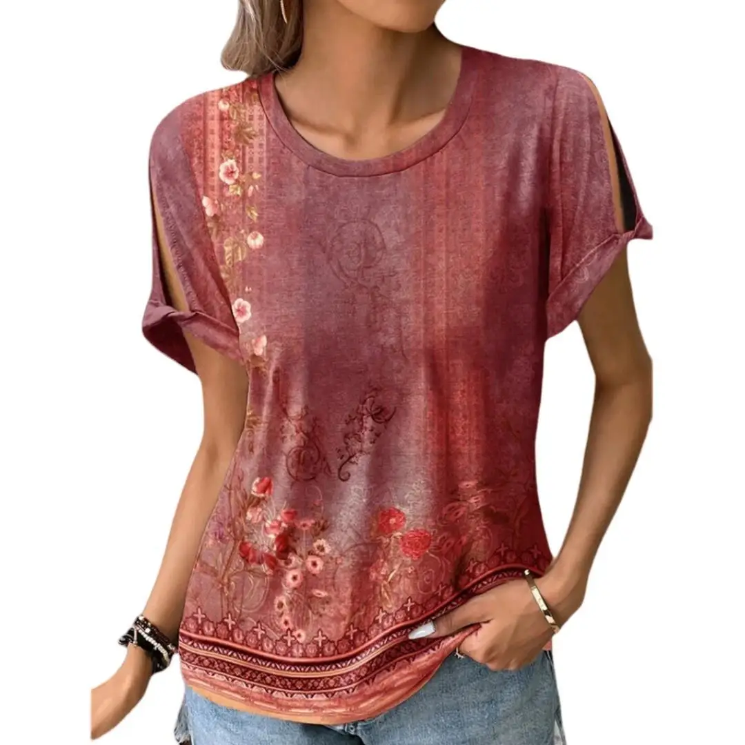 Short Sleeve Printed T-shirt Women\'s Summer Blouse 2024 Summer New Style Comfortable Ethnic Style Women\'s Casual Clothing Kadın