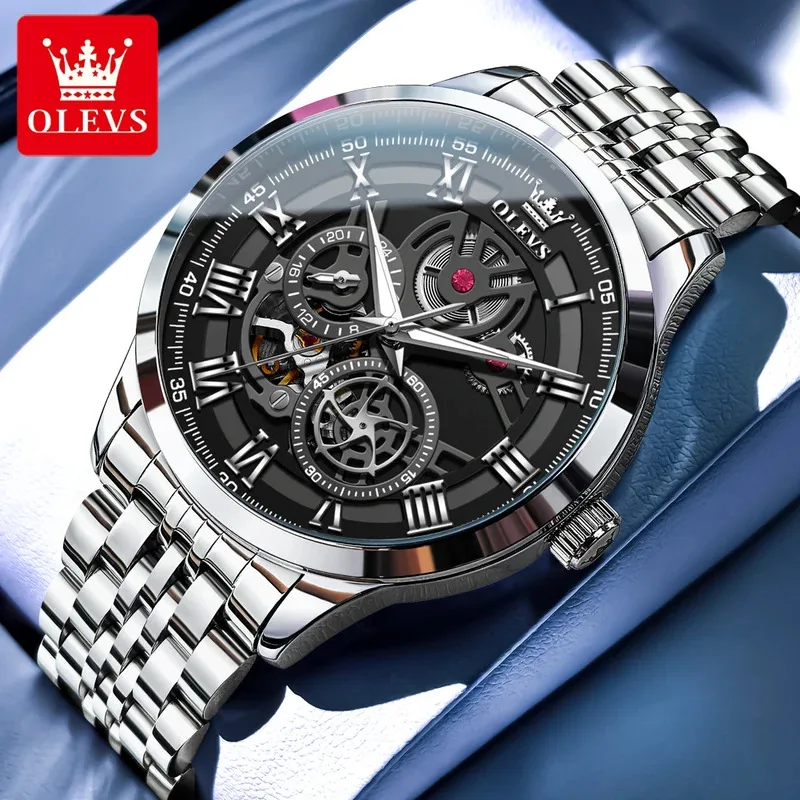 

OLEVS 7076 Men Watch Hollow Luxury All Automatic Mechanical Watch Roman Scale Waterproof Luminous Fashion Sports Men Watch