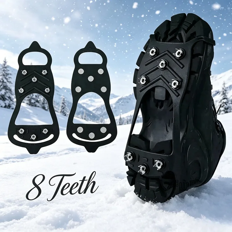 8 Teeth Ice Gripper Spike Shoes Winter Outdoor Anti-Slip Hiking Mountain Climbing Ice Snow Crampons Anti-slip Shoe Covers Grip