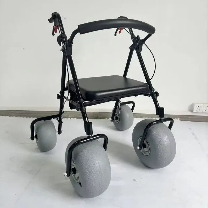 Foldable Manual Walker with Handbrake for Outdoor Travel Beach Wheelchair Durable Push Aid Driving Assistance Mobility