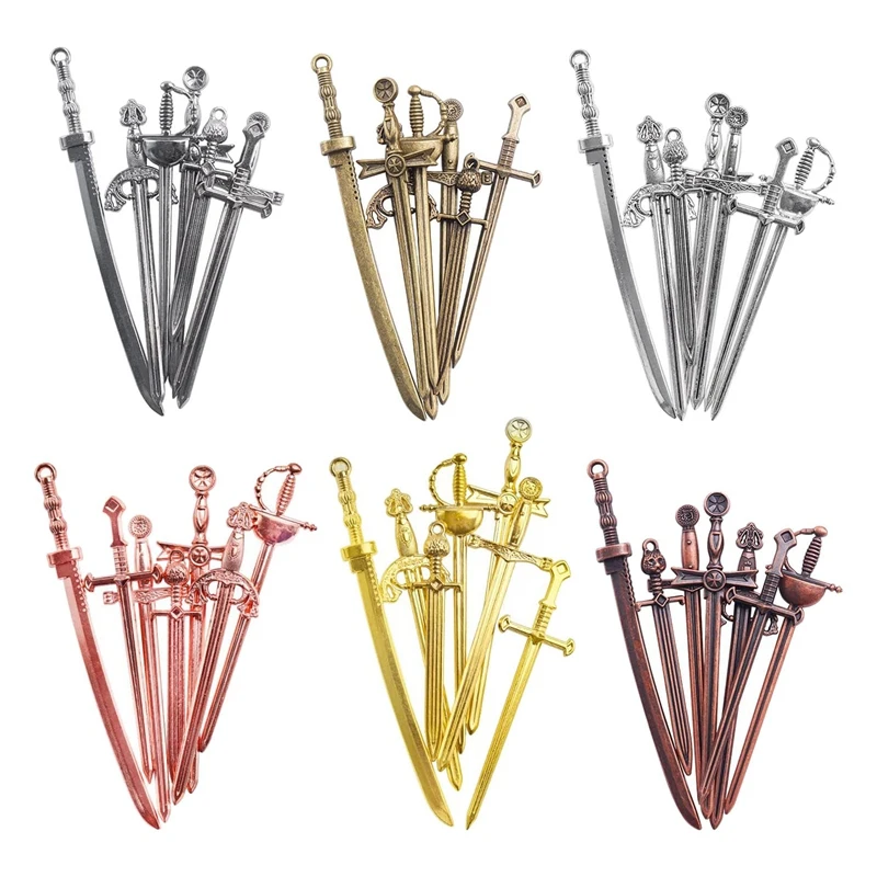 42 Pcs Antique Long Swords Knife Bookmark Charms Swords Knife Charms Pendants For Bookmarks DIY Necklace ,6 Colors