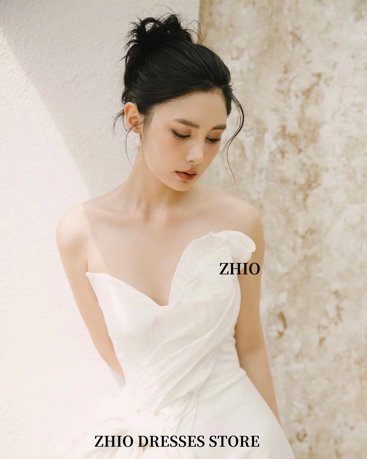 ZHIO charmante robe de mariée en Satin avec traîne amovible, sans manches, ligne a, robe de mariée personnalisée