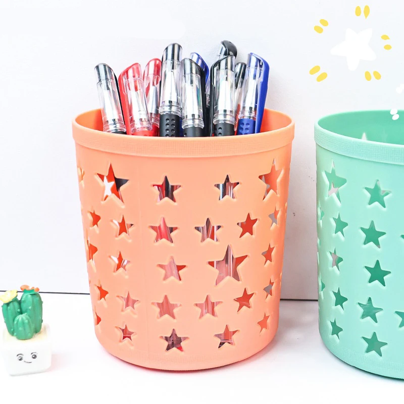 1Pcs Star Hollow Pen Holder Office Desk Organizer Large Capacity Pen Storage Box Makeup Brush Organizer Dormitory Accessories