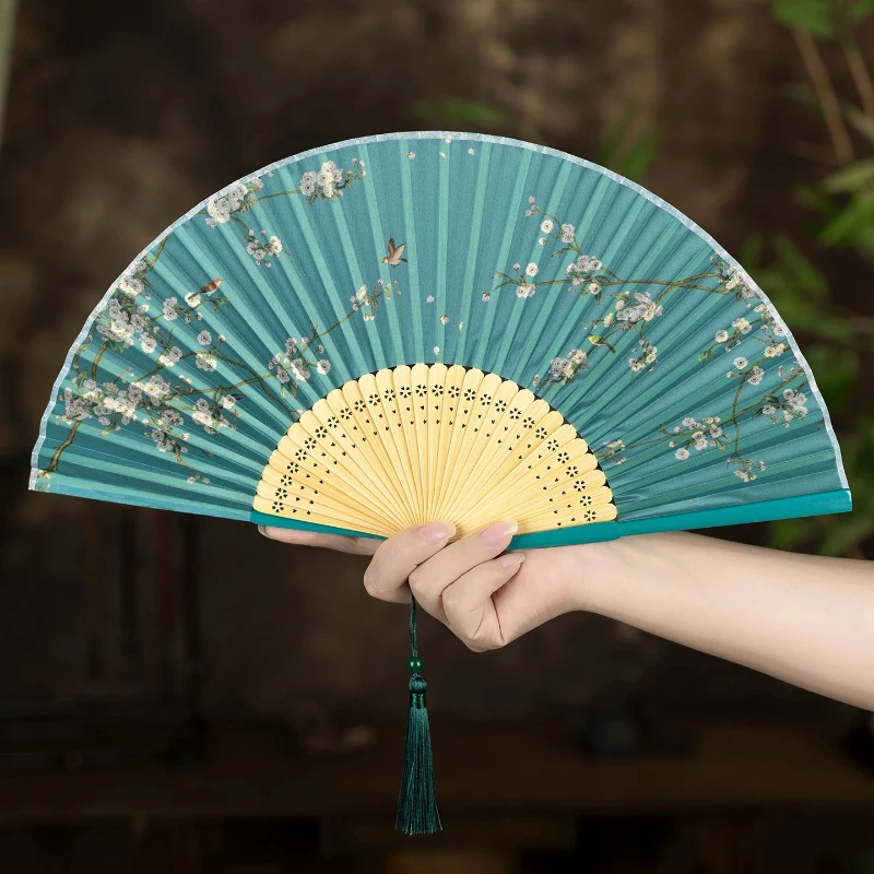 Bamboo Folding Fan Summer Cooling Daily Fan for Kids Women Chinese Hanfu Cheongsam Dance Gift Lightweight Portable Photo Prop