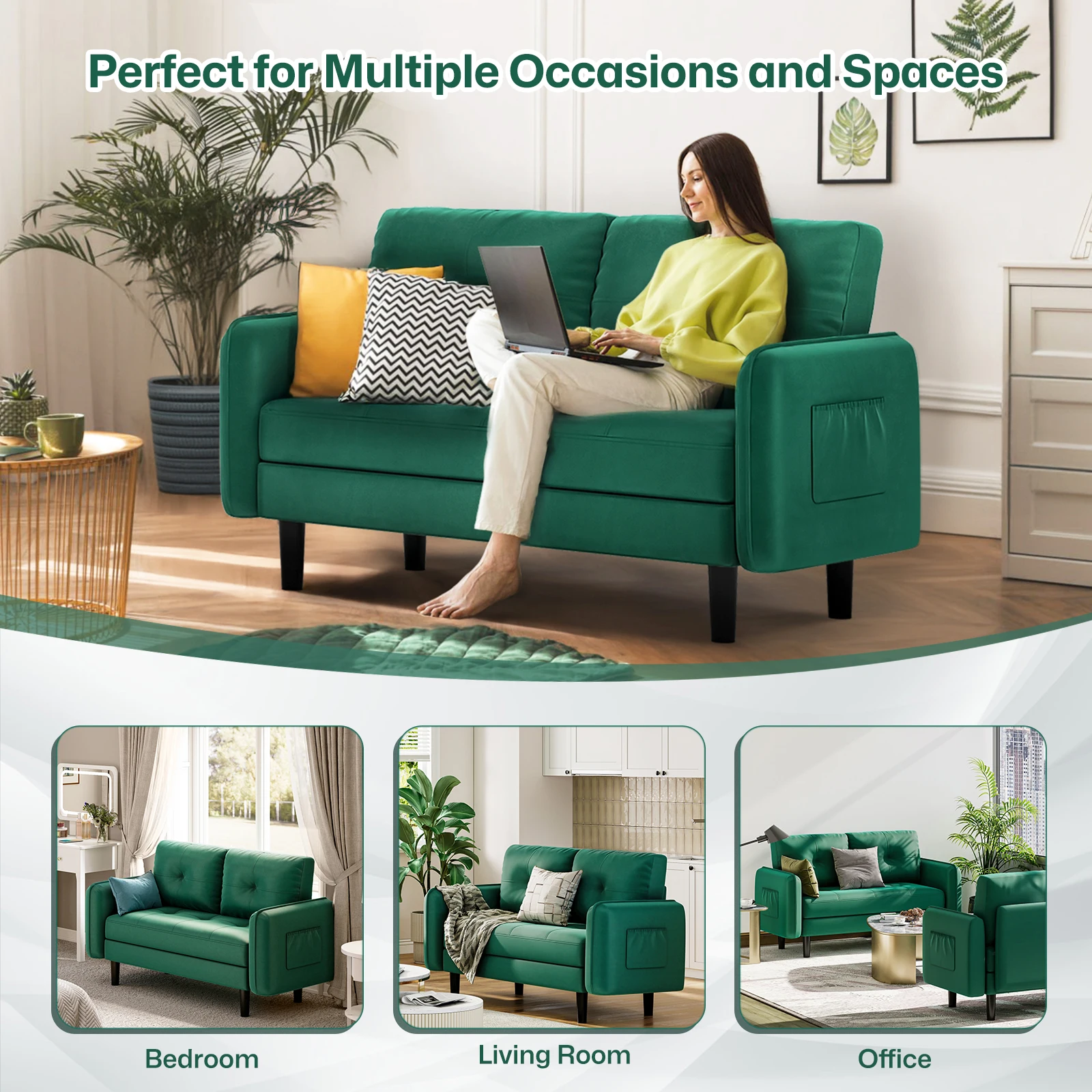 أريكة بمقعدين، أريكة مخملية حديثة مع وسائد سميكة، أريكة مريحة بمقعدين لغرفة المعيشة، غرفة النوم، المكتب، الشقة، #3