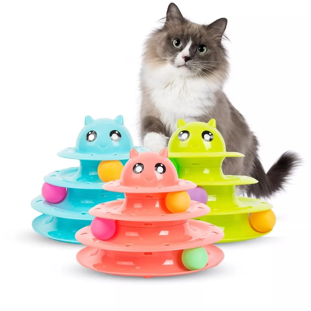 

Removable 3 Tier Cat Ball Toy With 3 Colour Balls Resistant To Falling Interactive Tower Cat Toy Plastic Pet Supplies