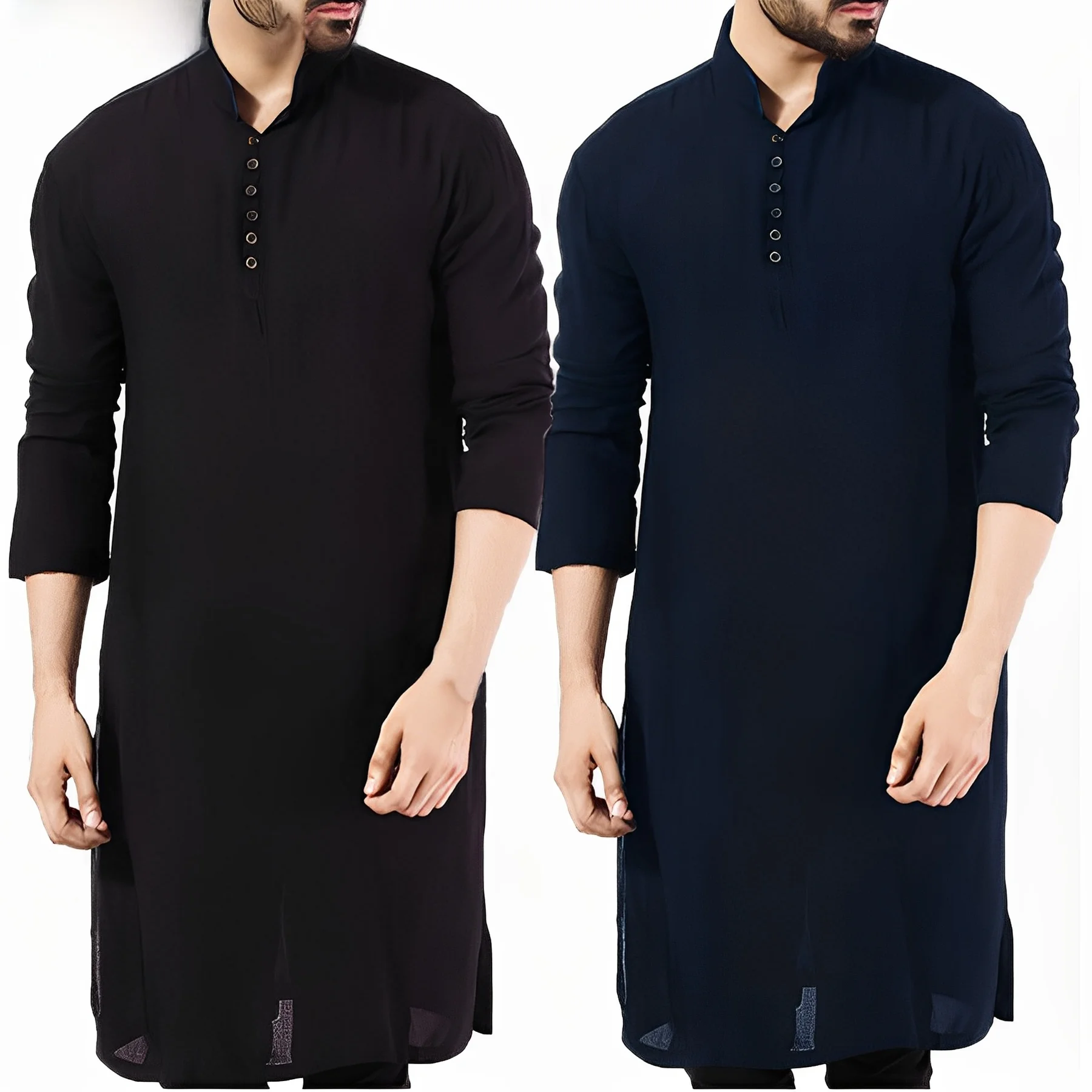 Arabo Sle Faion Semplice Lungo da Uomo irt Abito Musulmano Gioventù Casual Loose Fit ort Sve Chiusura a Bottone Singolo Colore