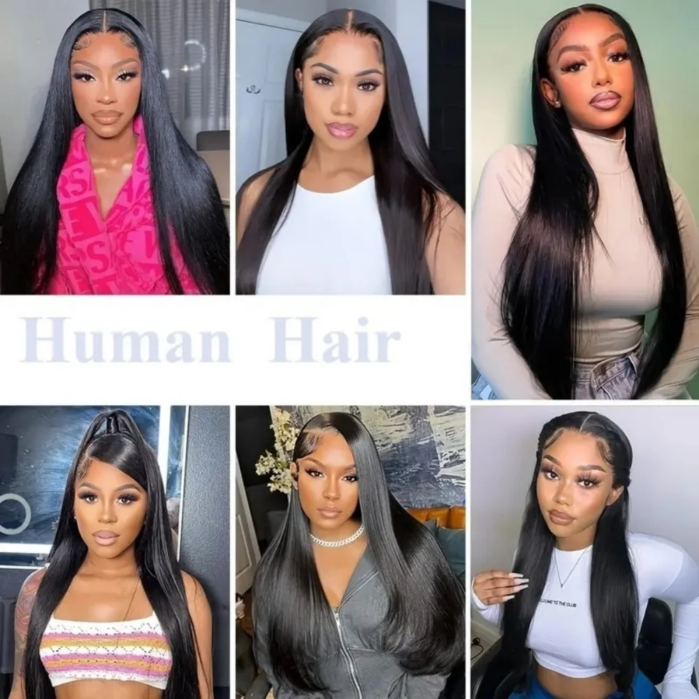 13×4 Natural Color 30 Inch Straight Lace Front Human Hair Wigs 220Density Pre Plucked Transparent Lace Frontal Wig For Women1B