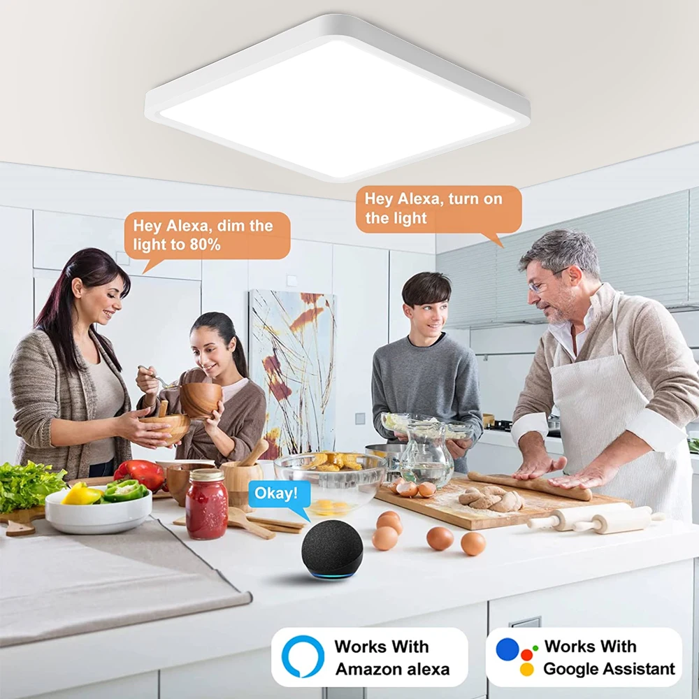 Inteligente Tuya Luzes de teto LED, Controle Remoto Voz, Lâmpada Interior, Quarto, Sala de estar, Cozinha, Luminária, Alexa App