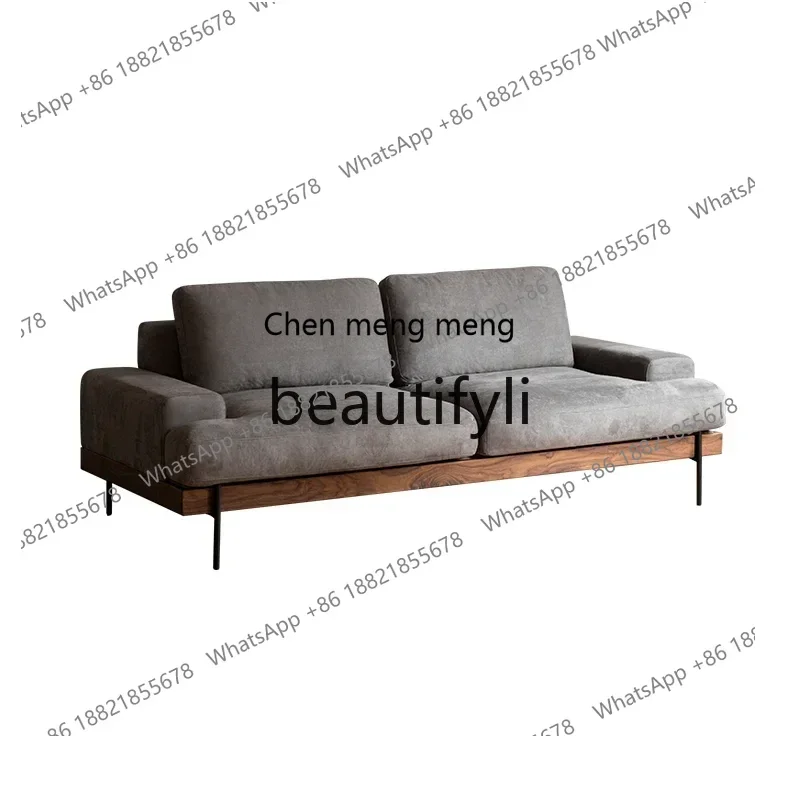 D178  a26 Fabric sofa Solid wood living room Nordic three-person Japanese simple removable and washable black walnut sofa