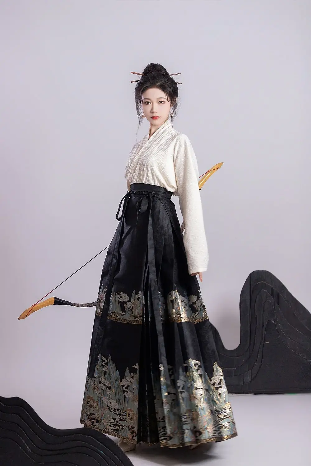 Hanfu Green MaMian Qun Ming Dynasty Weaving Gold Horse Face Skirt Chinese Traditional Ancient Hanfu 4.5 Meters Skirt Swing