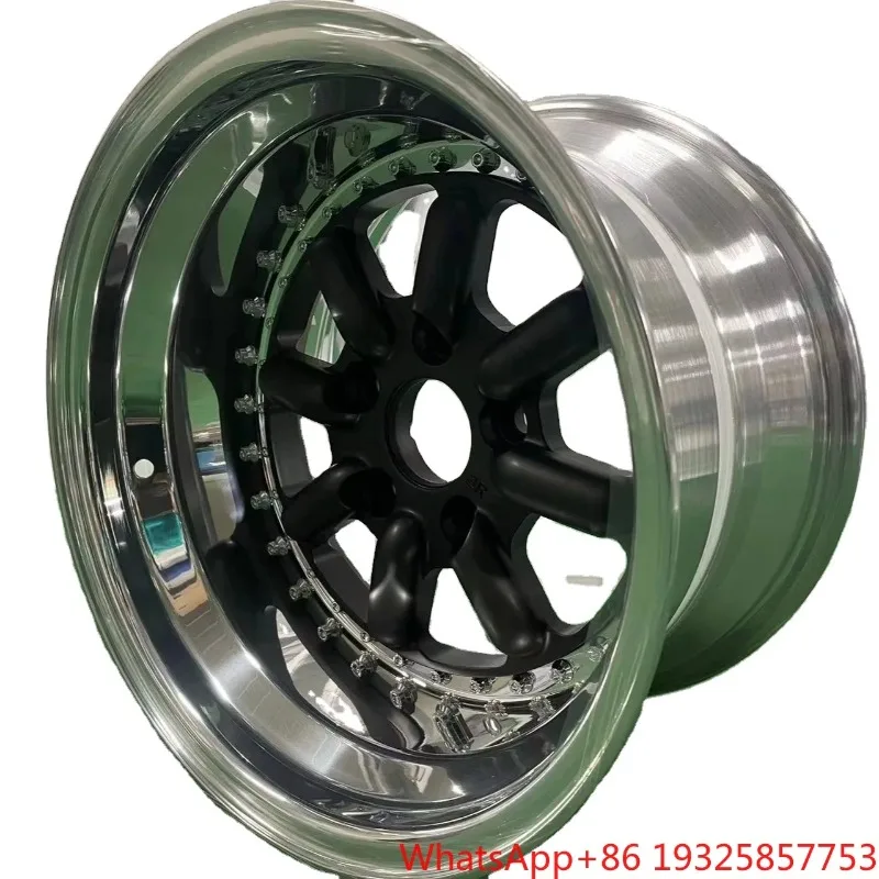 PWC Customized Forged Aluminum Small Size 3PCS Forged Wheel Polished Lip with Matte Black Center 15inch
