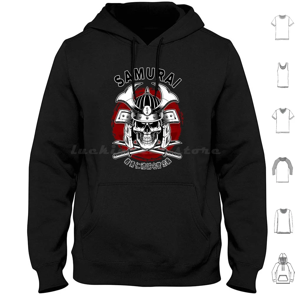 Skull Hoodies Long Sleeve Bushido Virtues Katana Fighter Martial Arts Martial Japanese Bushi Sword Skull Budo