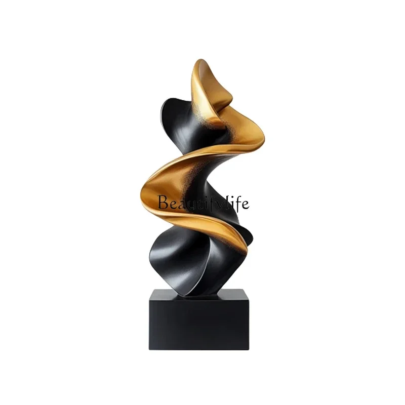 Hotel lobby decoration ornament modern light luxury entrance abstract solid wood sculpture art installation