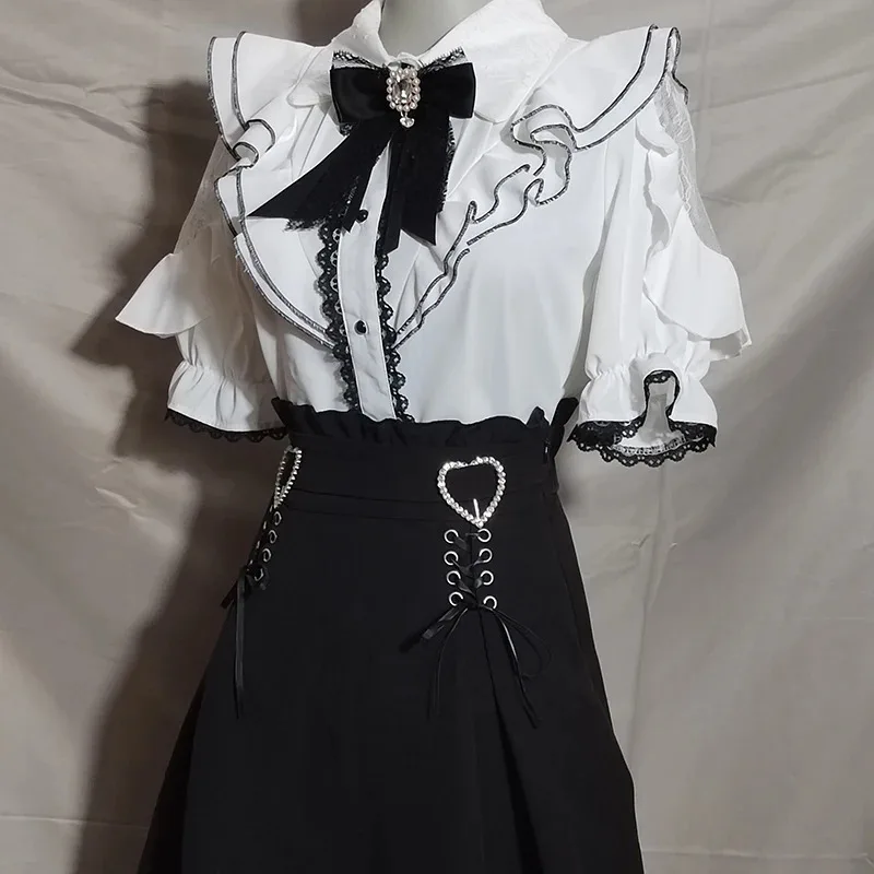 

Kawaii Women Shirts Jirai Kei Lolita Y2K Cute Japanese Style Blouse Elegant Long Sleeve Sweet Tops Casual Aesthetic Shirt 2024