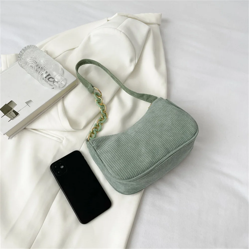 Sacs à main vintage en velours côtelé pour femmes, sous les bras, fermeture éclair, initié, petit, doux, décontracté, pochette, femme, mode,