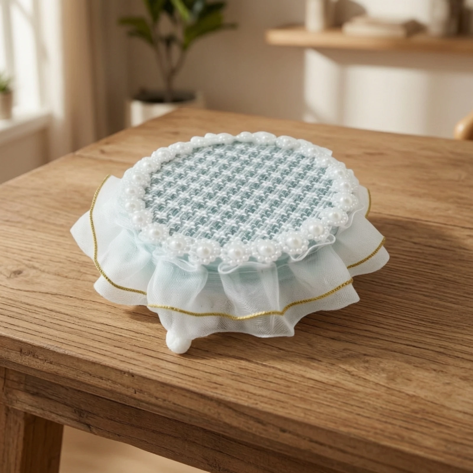 Miniature Table with Lace Skirt Elegant Dollhouse Tea Table Dollhouse Furniture Model Decorative Compact