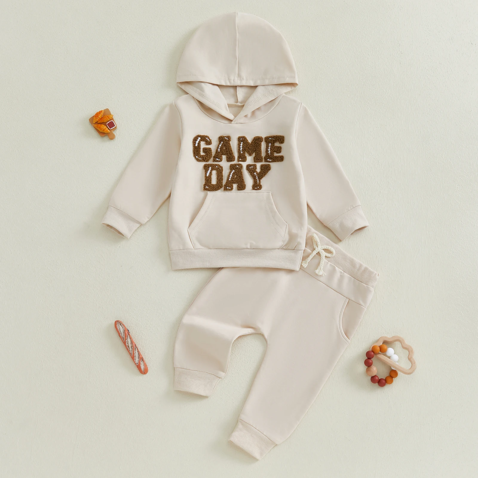 Toddler Boy Pants Set Letter Embroidered Long Sleeve Hoodie Drawstring Pocket Trousers Outfits