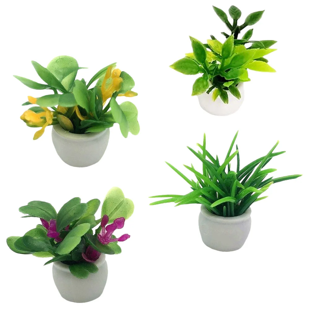 4 Pcs Flower Pots House Potted Plant Accessories Miniature Plants Plastic Landscape Decor Artificial Adorn