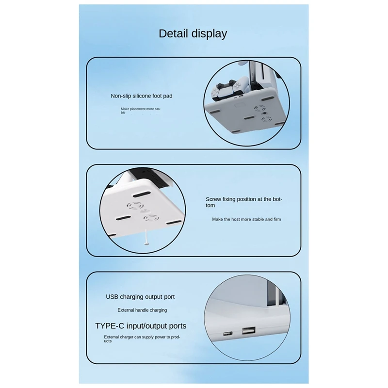 PS5 슬림 스탠드 베이스 및 냉각 선풍기 충전기, 컨트롤러 충전 스테이션 포함, 슬림 액세서리 독