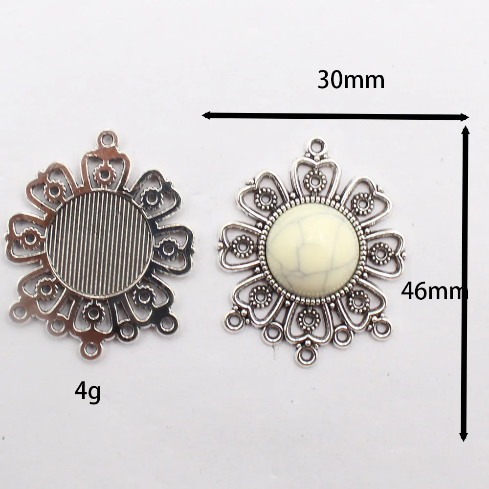 4pcs/lot retro ethnic style ancient silver hollow lace inlaid with multi-color beads DIY earrings, hats, shoe buckles, versatile