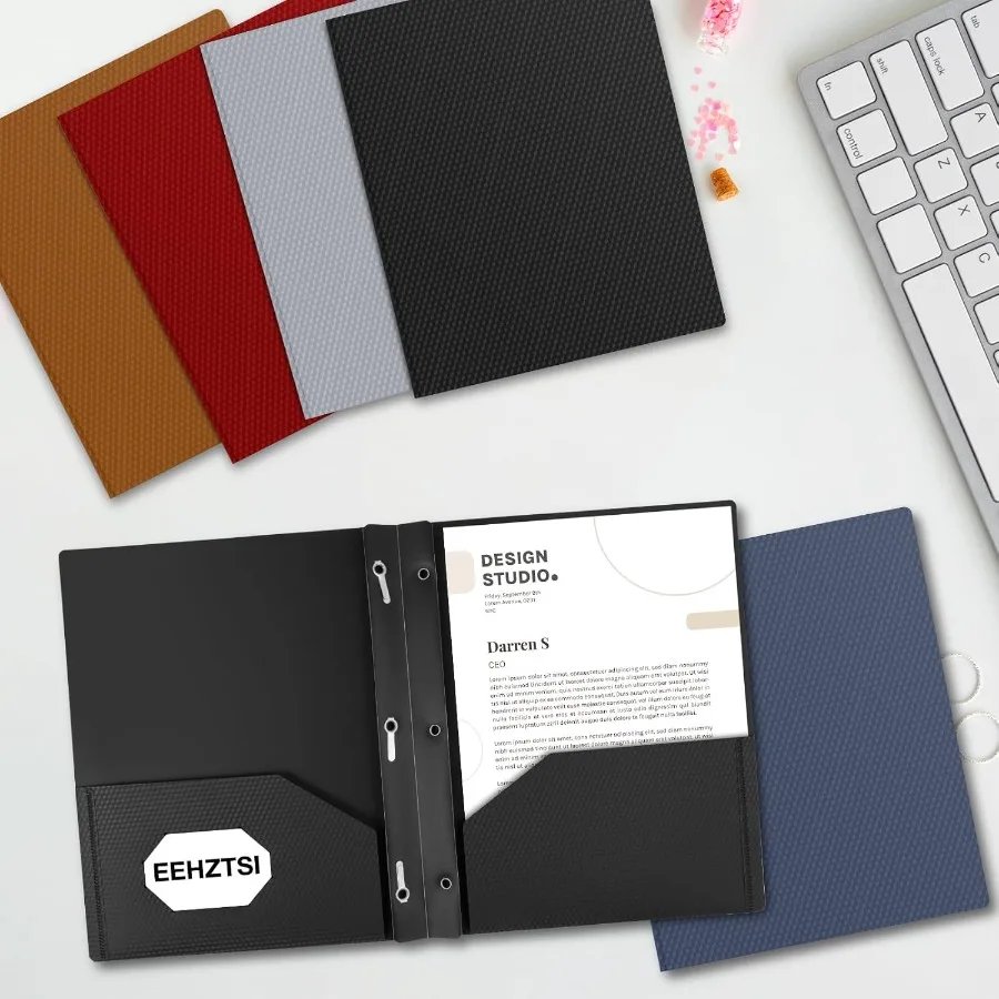 12 stuks plastic mappen met potten en tanden, 2 potmappen met 3 bevestigingen, polymappen, geschikt voor 81 2" x 11" papier voor schoolkantoor