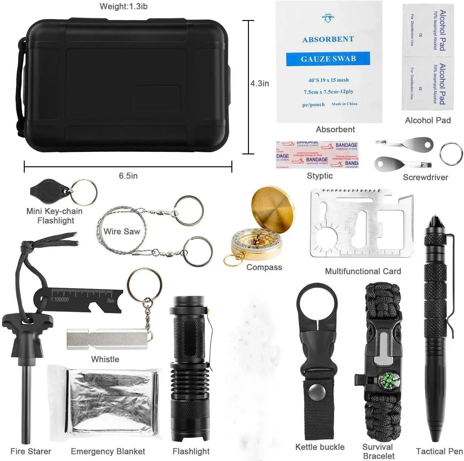 Perfect 18-In-1 Emergency Equipment Tool, Combo, Black, with Flashlight