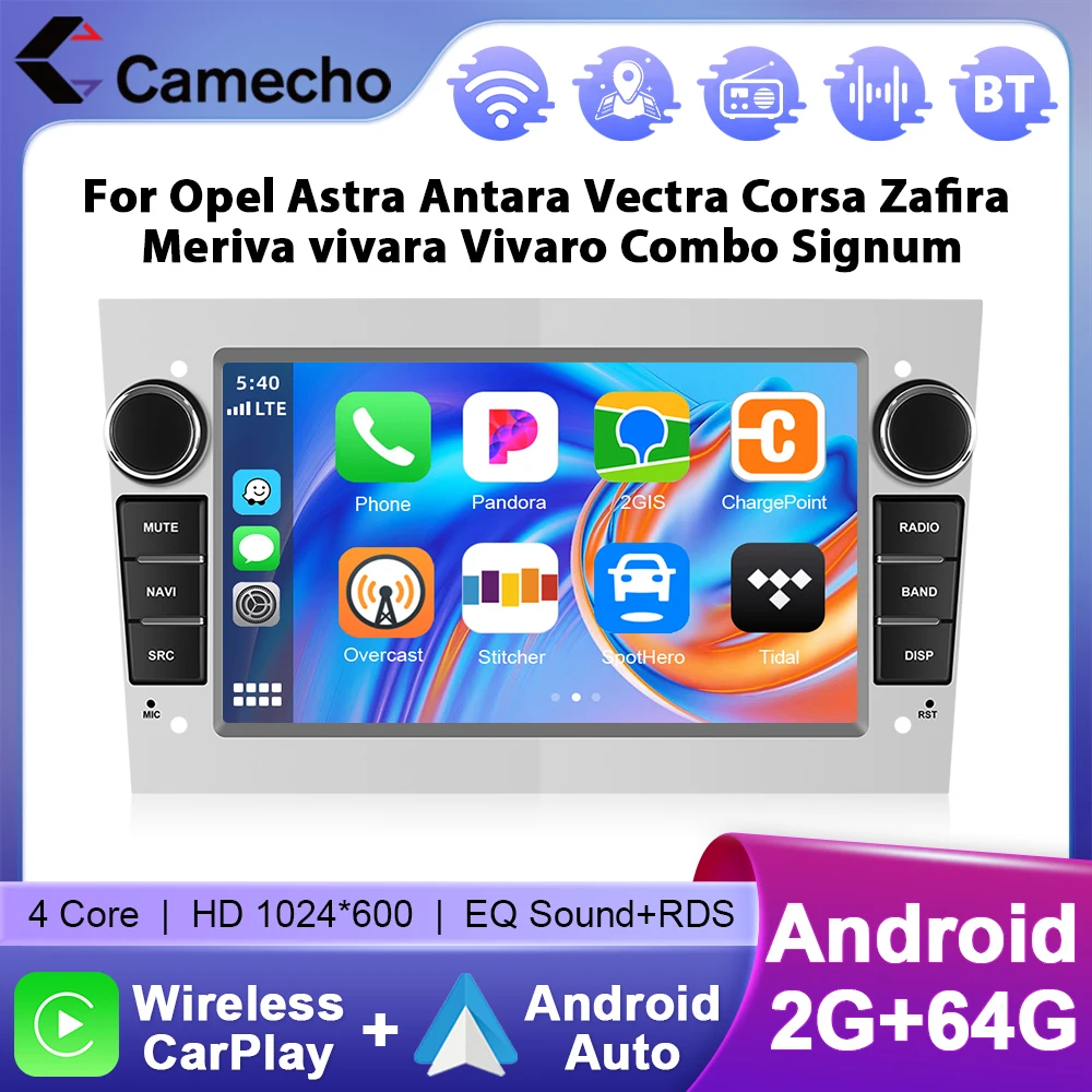 Camecho CarPlay Android Auto Autoradio GPS für Opel Astra H J2004 Vectra Vauxhall Antara Zafira Corsa C D Vivaro Meriva Veda