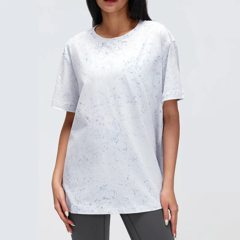 

Летняя женская футболка для йоги с коротким рукавом, с принтом, оверсайз, для бега на открытом воздухе, дышащая, быстросохнущая, для спортзала, женская спортивная одежда