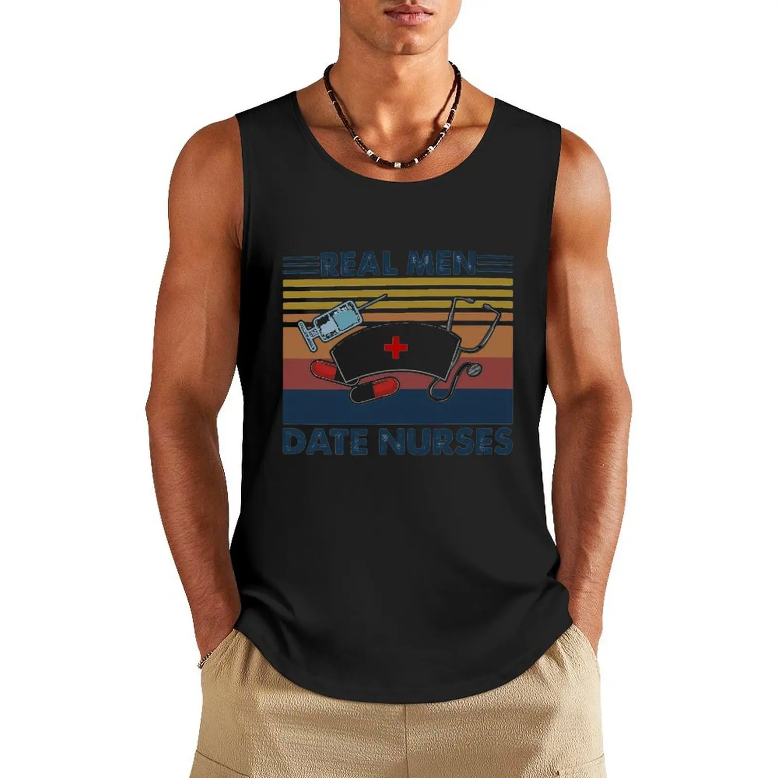 

Stethoscope Real Men Date Nurses Vintage Tank Top muscular man sports vest t-shirt gym man gym shirt man