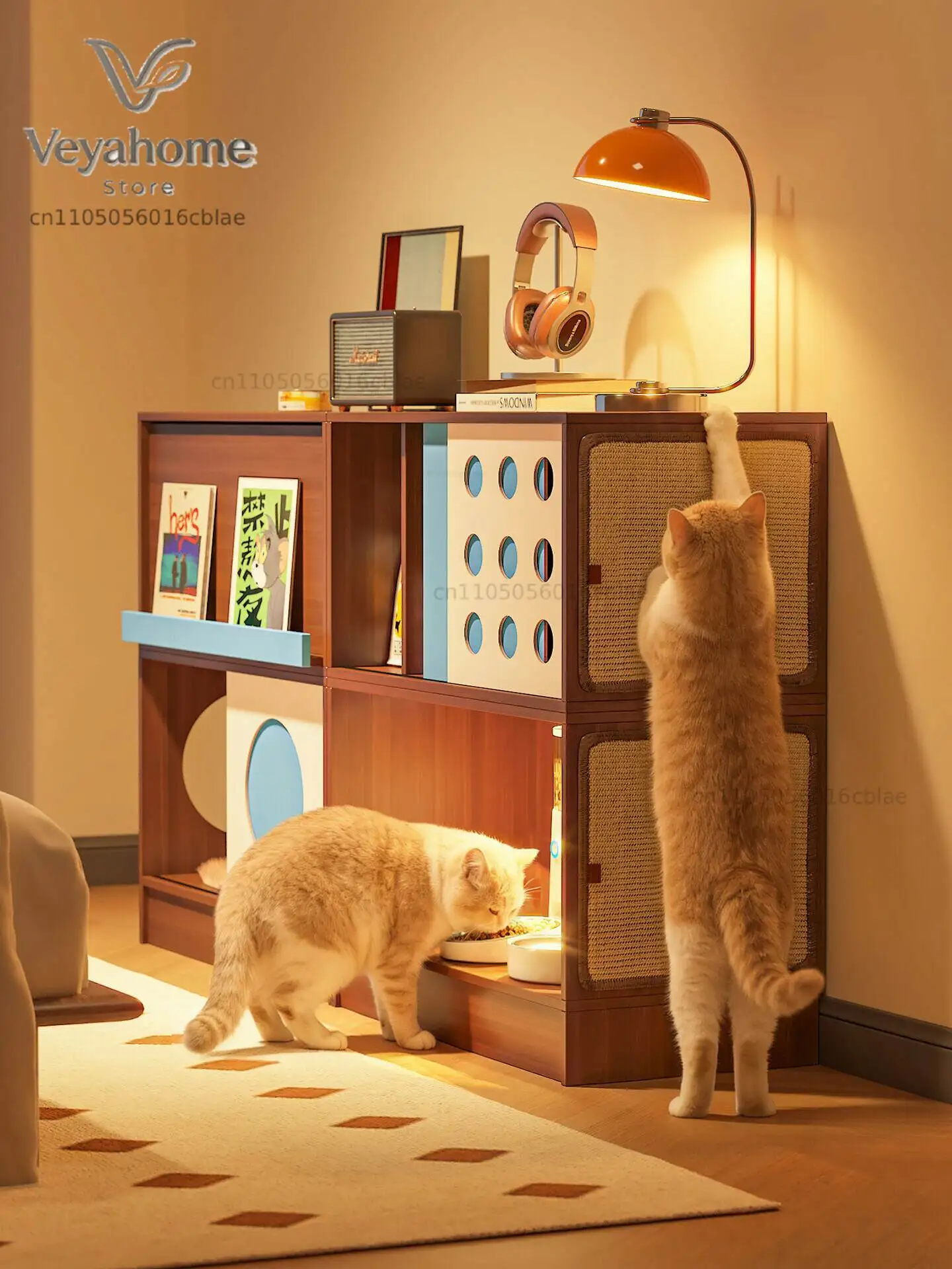 Mei's three-in-one pet cabinet antique new cat nest toilet human pet furniture storage combination module locker