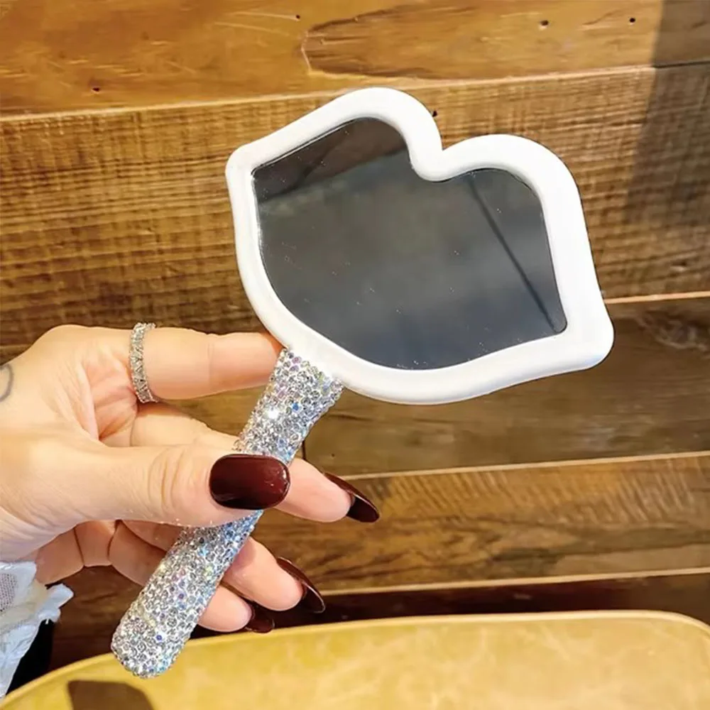 Diamond Eyelash Extension Handheld Makeup Mirror Heart Shape Makeup Vanity Mirror with Handle Hand Mirror Makeup Mirrors