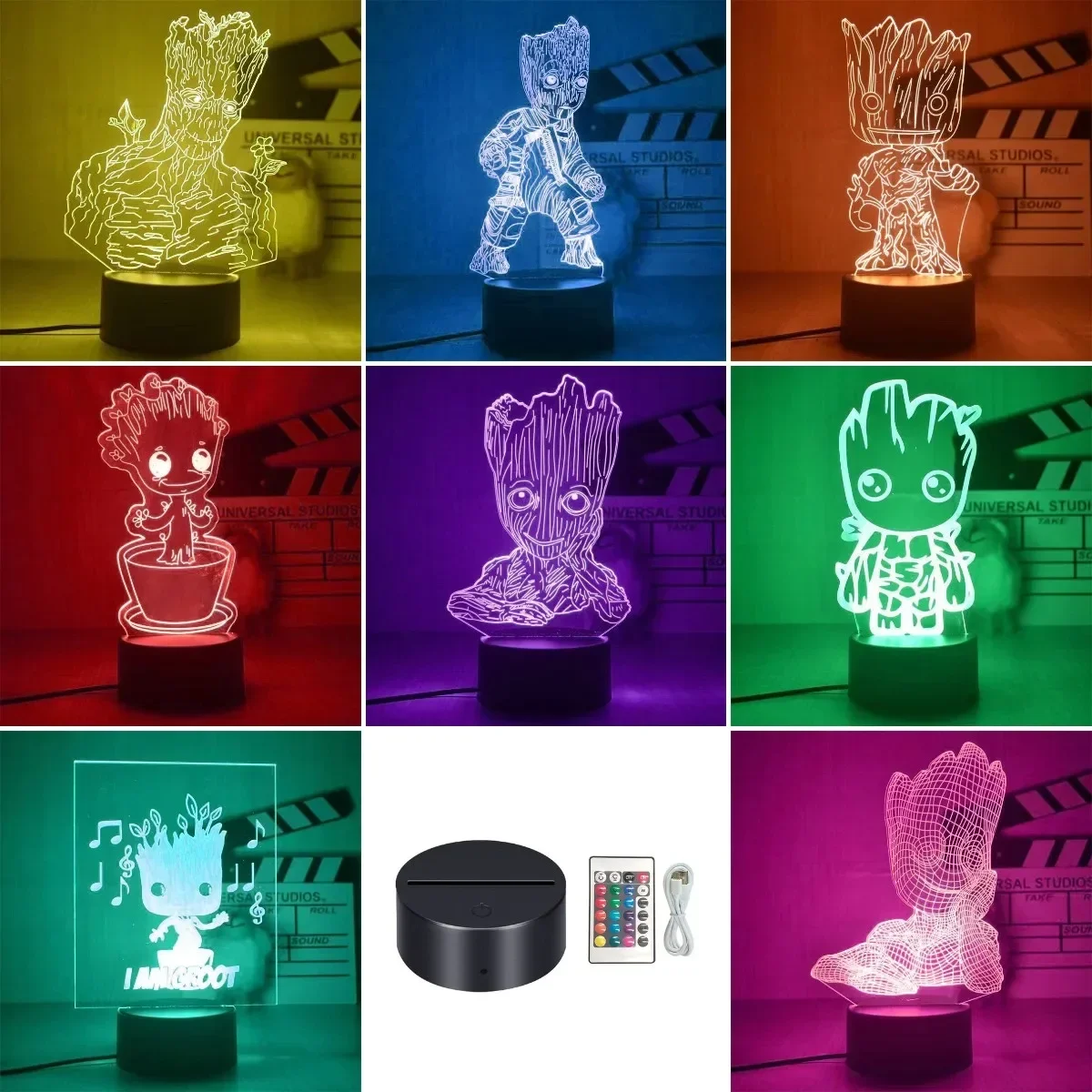 Figurki 3D z lampkami nocnymi z motywem drzewa Groot lampa stołowa dla dzieci urocza figurki Anime zabawki modele prezenty urodzinowe