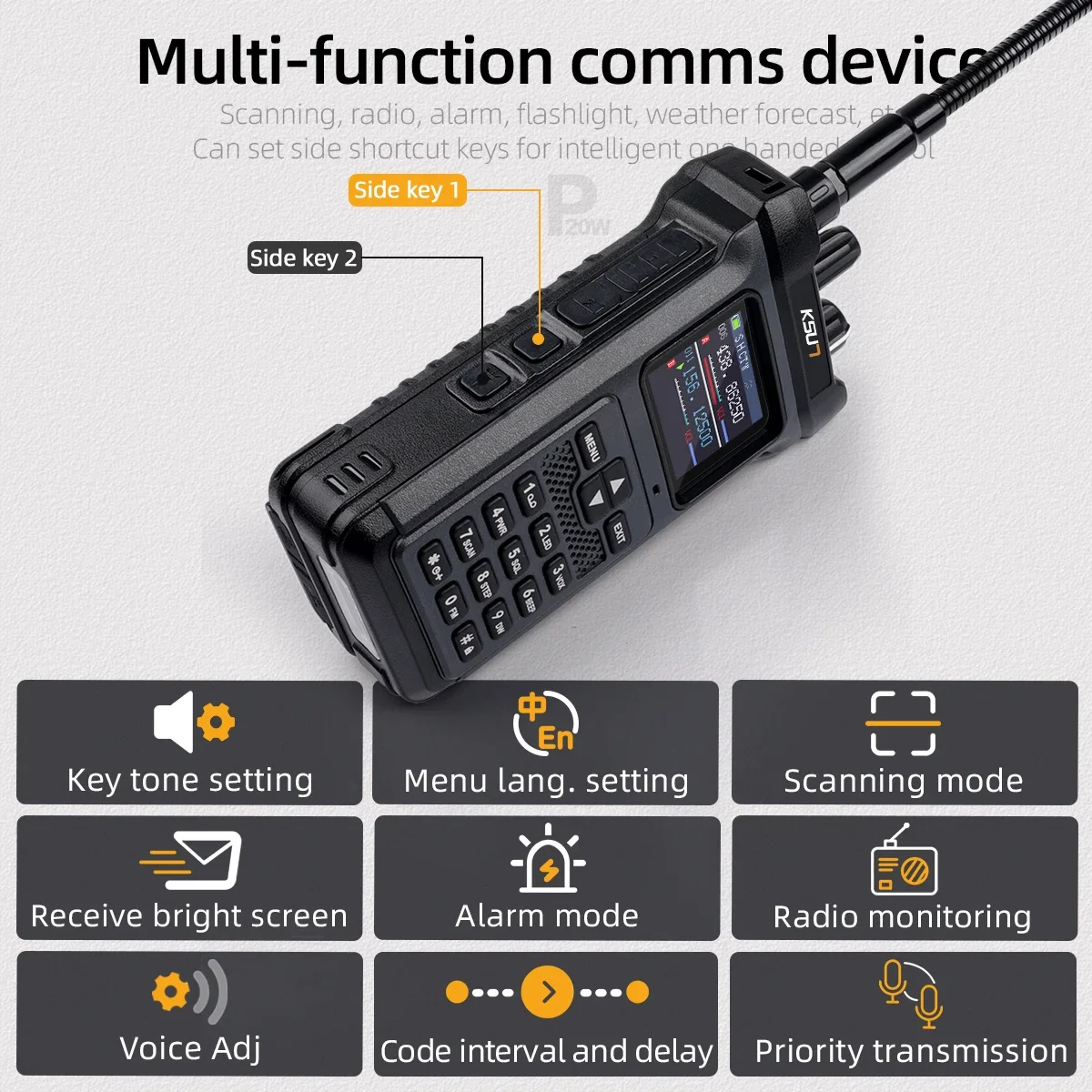 B-M KSUN UV119D VHF UHF Dual Band Ham วิทยุไฟฉาย Reverse Charge Intercom Walkie Tokie 20 วัตต์ Walkie Talkie กลางแจ้ง