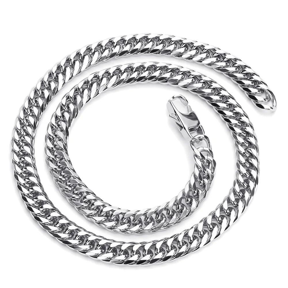 Waterproof Stainless Steel Square Lock Cuban Link Chain Necklace For Men Punk Thick Heavy Chain Jewelry 8/10/12/14MM