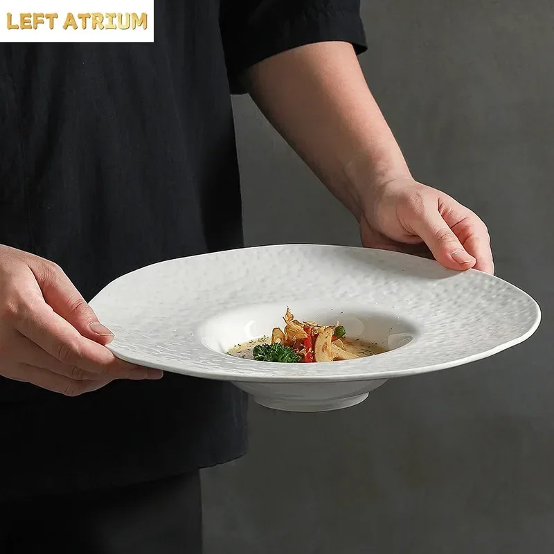 Hammer Pattern Irregular Thick Soup Plate Porcelain Salad Plate Dessert Snack Plate Serving Plates Molecular Cuisine Tableware