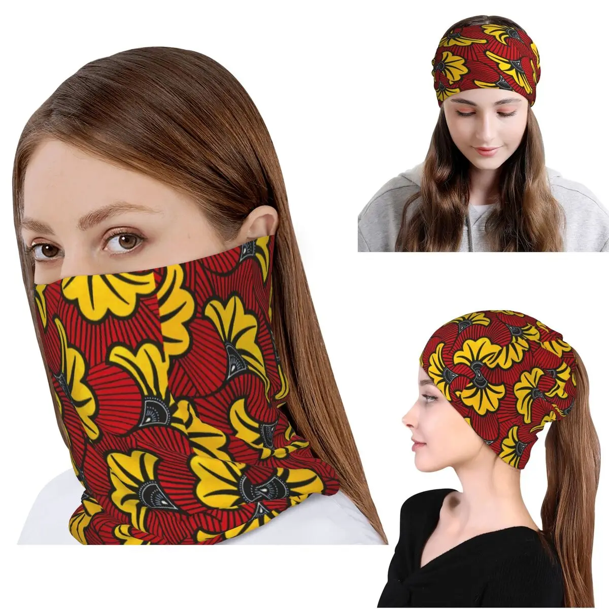 

African Ankara Wax Print Bandana Neck Cover Face Scarf Warm Headband Beanies Hat for Men Women Adult Windproof