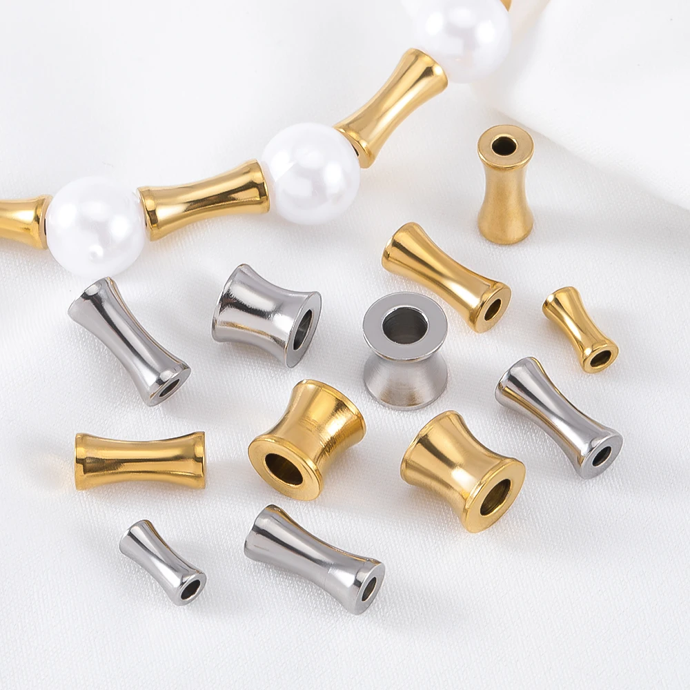 

10pcs Stainless Steel Gold Color Drum shaped Multi Size Loose Spacer Beads for DIY Jewelry Making Necklaces Accessories