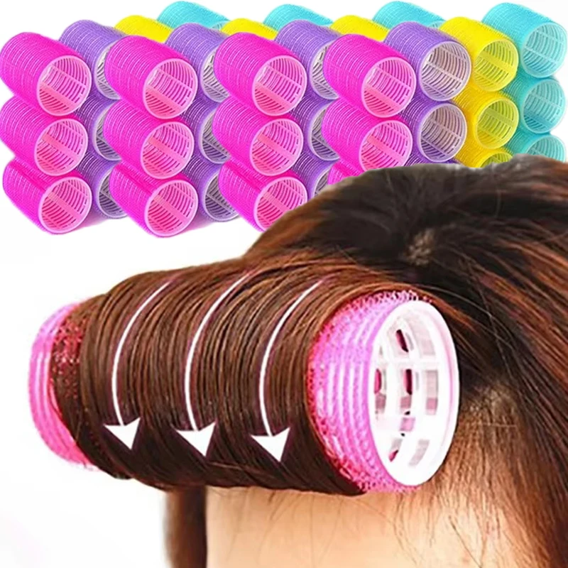 4size Self-Grip Hair Rollers Heatless HairCurler No Heat Hair Bangs Volume Self-adhesive Hook&Loop DIY Hair Curler Styling Tools