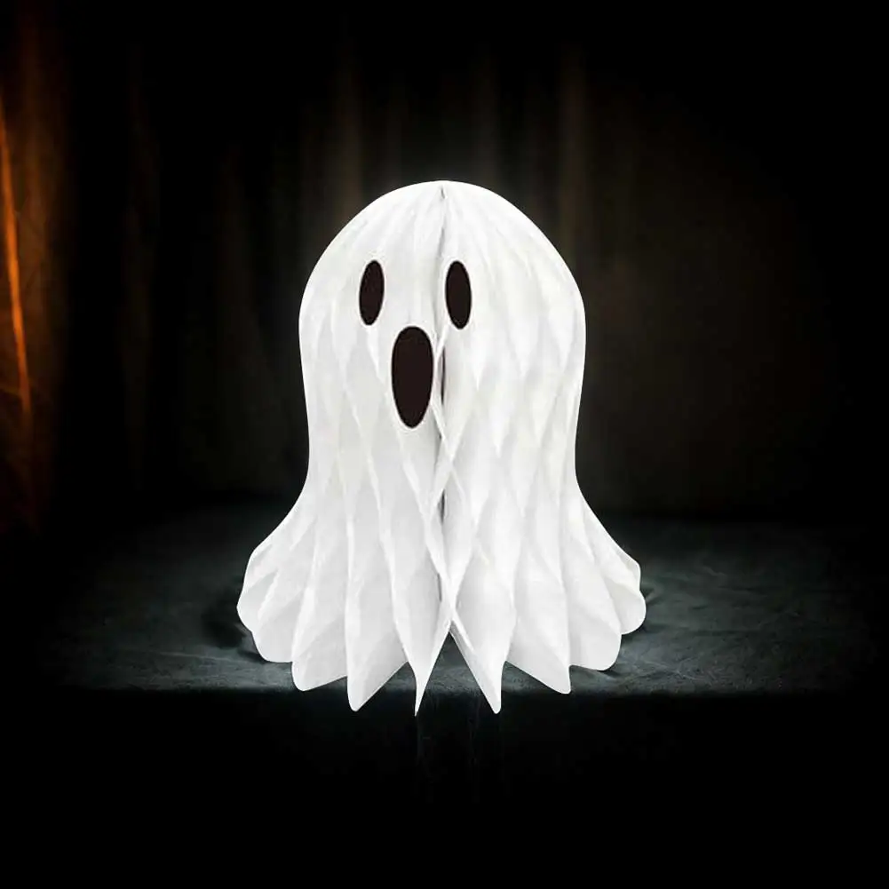 

Halloween White Hanging Paper Ghost Honeycomb Centerpieces Honeycomb Ghost Decoration for Halloween Party Home Room Desk Decor