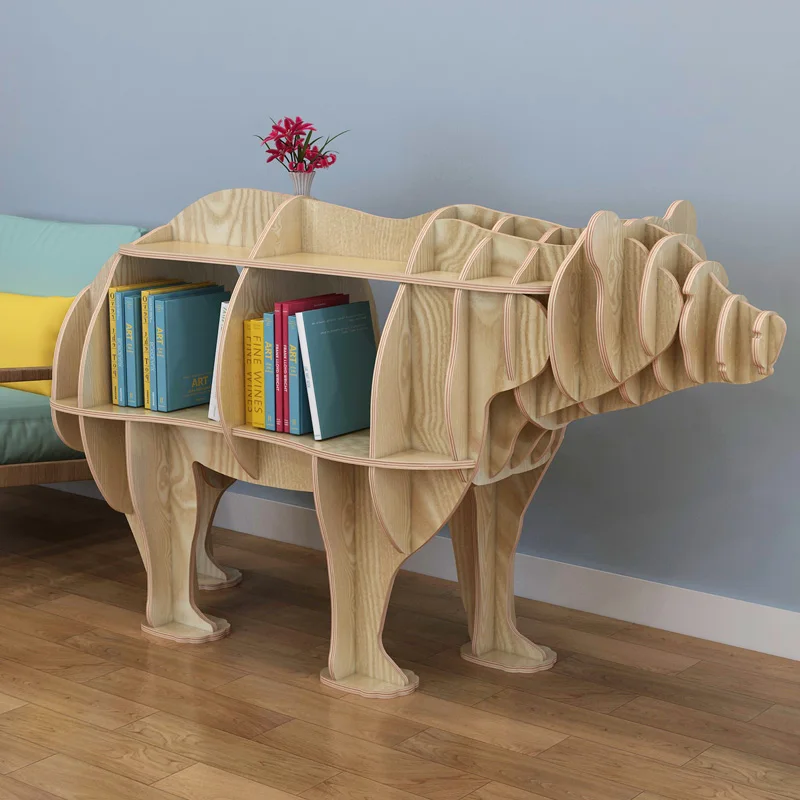 Brown bear animal shaped bookshelf, floor to floor shelf, minimalist living room, porch table, exhibition hall, themed window