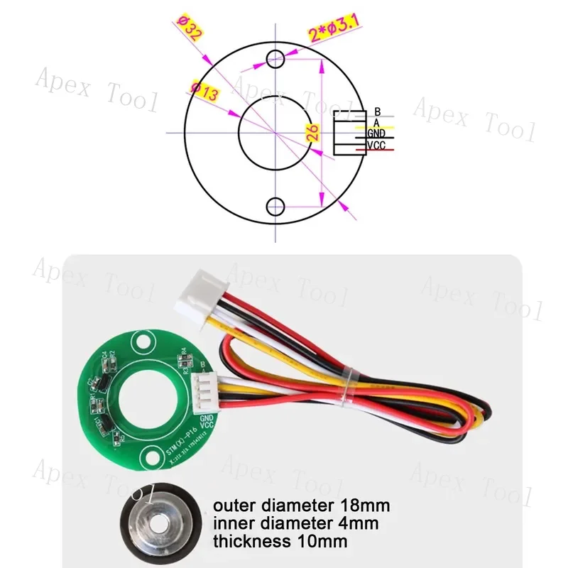 Rotary Hall Magnetic Encoder for 4MM Shaft, AB Phase Brushless Stepper Motor Code Disc Speed ​​Measurement Direction, STM4-P16